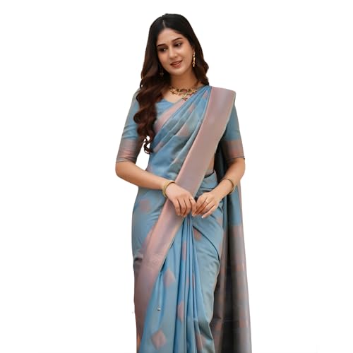 Vivatra Women Banarasi Soft Silk Saree | Jacquard Weaving with Rich Pallu & Border | Includ Matching Utitched Blouse Piece (VT-KP-6015-Royalblue) - Image 1