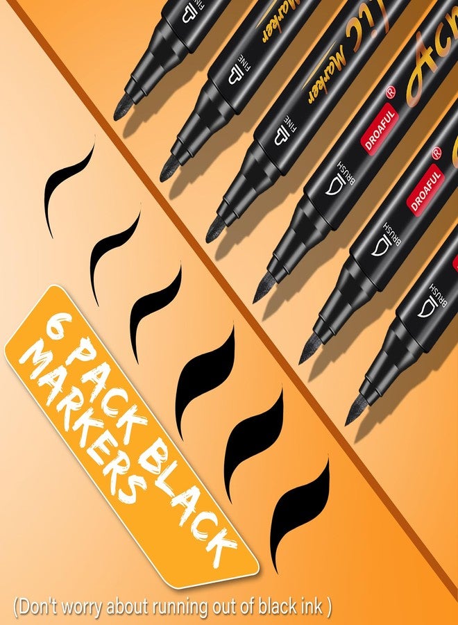 Droaful Black Acrylic Paint Pens Markers, 6 Pc Dual Tips Waterproof Paint Markers For Rock Painting, Fabric, Metal, Glass, Wood, Canvas, Ceramic, Pumpkins, Eggs, Plastic, Non-Toxic & Odor (6 Black) - Image 4
