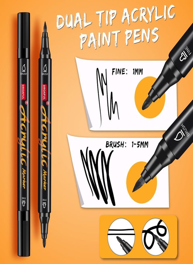 Droaful Black Acrylic Paint Pens Markers, 6 Pc Dual Tips Waterproof Paint Markers For Rock Painting, Fabric, Metal, Glass, Wood, Canvas, Ceramic, Pumpkins, Eggs, Plastic, Non-Toxic & Odor (6 Black) - Image 2