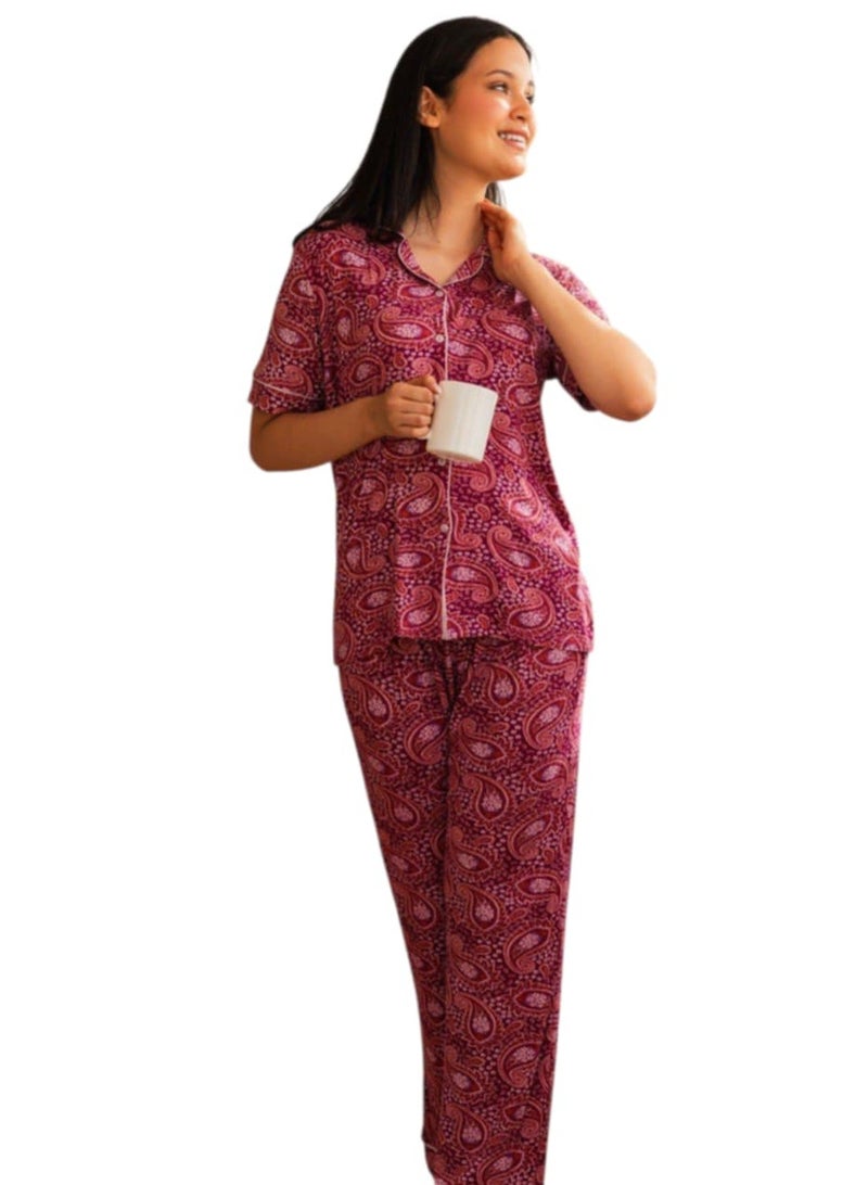 KERA Cotton women buttoned printed short sleeve pajamas set - Image 1