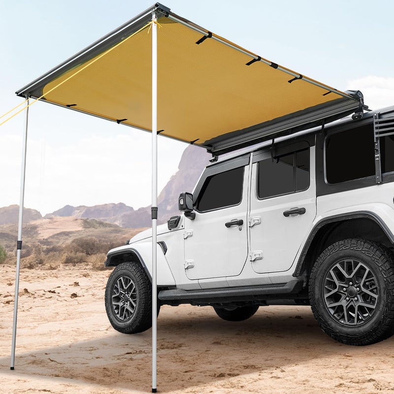 JOYTUTUS Vehicle Awning 4.6'x6.6' Roof Rack Pull-Out Sun Shade UV50+, Weatherproof 4x4 Side Awning for Camping, Car Sunshade with Adjustable Hardware, Quick Set-up, SUV/Truck/Van/Jeep - Image 1