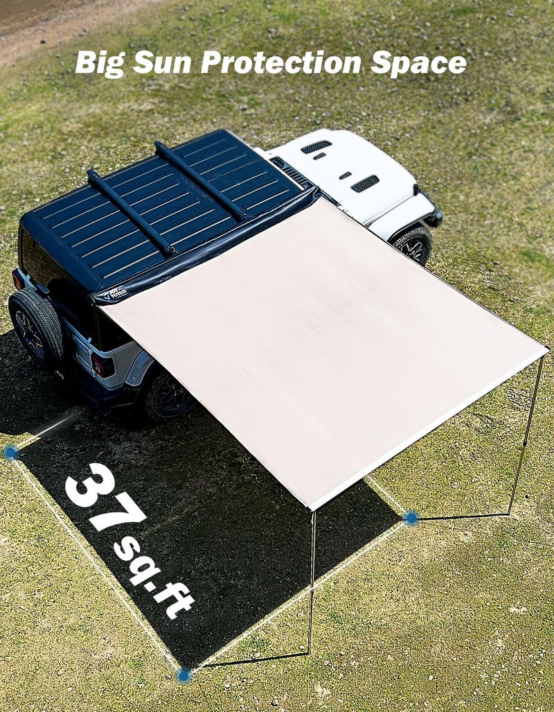 JOYTUTUS Vehicle Awning 4.6'x6.6' Roof Rack Pull-Out Sun Shade UV50+, Weatherproof 4x4 Side Awning for Camping, Car Sunshade with Adjustable Hardware, Quick Set-up, SUV/Truck/Van/Jeep - Image 3