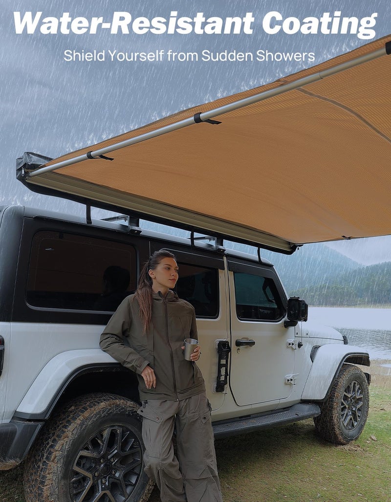 JOYTUTUS Vehicle Awning 4.6'x6.6' Roof Rack Pull-Out Sun Shade UV50+, Weatherproof 4x4 Side Awning for Camping, Car Sunshade with Adjustable Hardware, Quick Set-up, SUV/Truck/Van/Jeep - Image 4