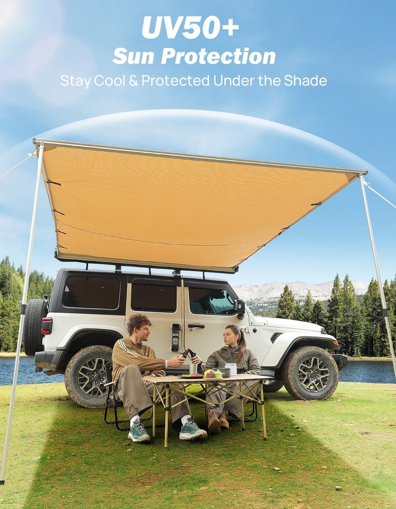 JOYTUTUS Vehicle Awning 4.6'x6.6' Roof Rack Pull-Out Sun Shade UV50+, Weatherproof 4x4 Side Awning for Camping, Car Sunshade with Adjustable Hardware, Quick Set-up, SUV/Truck/Van/Jeep - Image 2