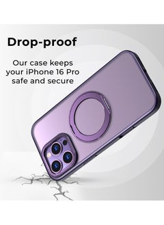 glassology iPhone 16 Pro Max 360° Rotate Ring Stand MagSafe Case Shockproof Wireless Charging Compatible Adjustable Kickstand (Purple)  - Image 3