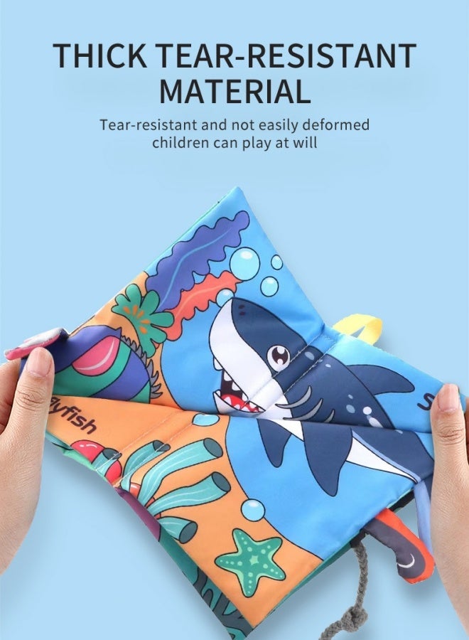 Soft Baby Cloth Book,Baby Touch And Feel Crinkle Cloth Books,Baby Early Development Toys,Touch And Feel Sensory Crinkle Book With Teether,Early Development Interactive & Stroller Toys,4 Pages 8 Sides,For Boys And Girls(Marine Animals) - Image 5