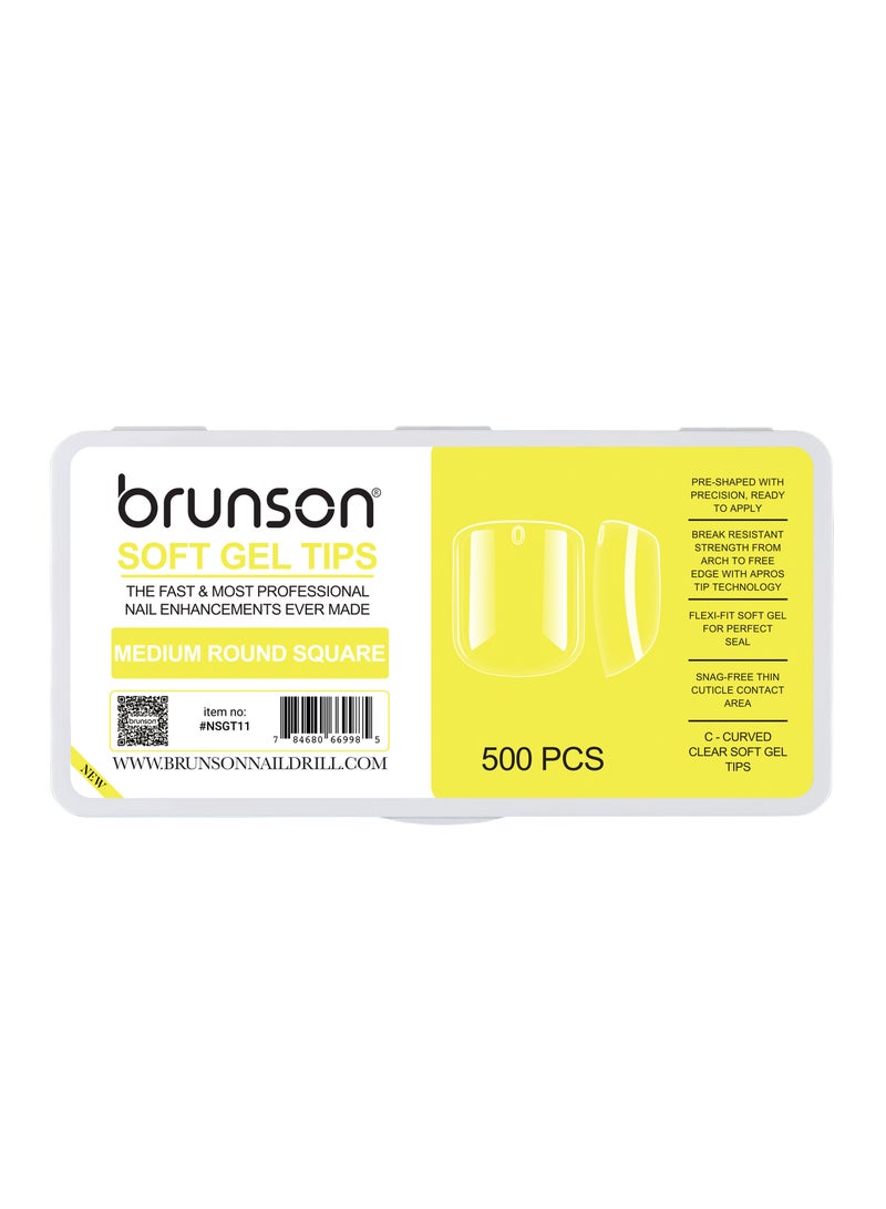 brunson Soft Gel Tips Nail Extension 500pcs Medium Round Square Glossy C Curve Clear False Nail Tips - Image 1