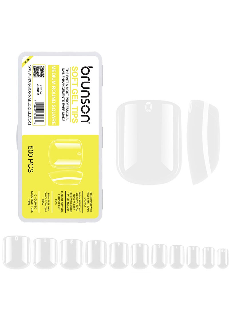 brunson Soft Gel Tips Nail Extension 500pcs Medium Round Square Glossy C Curve Clear False Nail Tips - Image 3