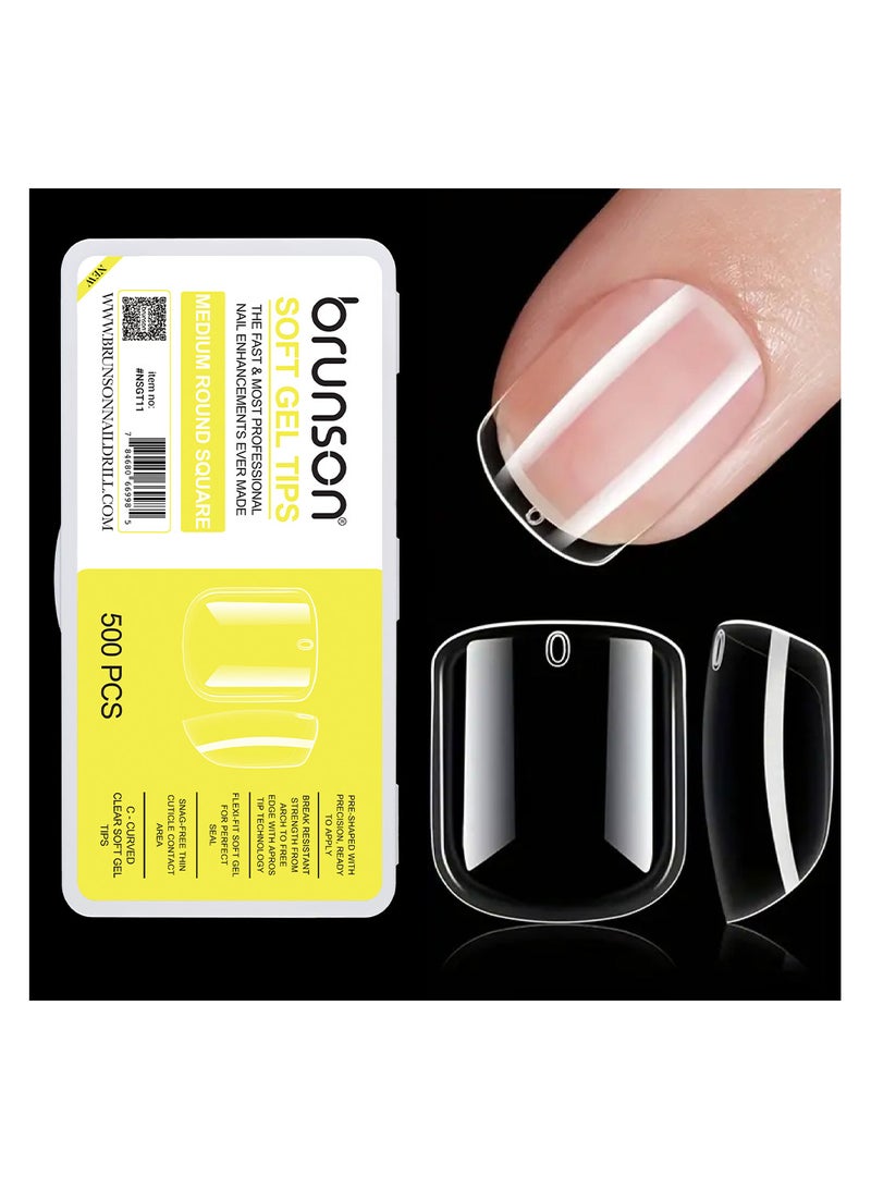 brunson Soft Gel Tips Nail Extension 500pcs Medium Round Square Glossy C Curve Clear False Nail Tips - Image 2