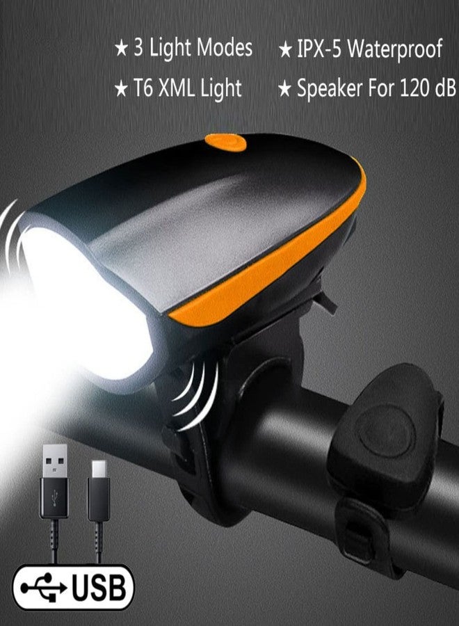 BLACKBELL USB Rechargeable 250 Lumen LED Front Light with 140 DB Horn, 3 Modes (Orange) - Image 3