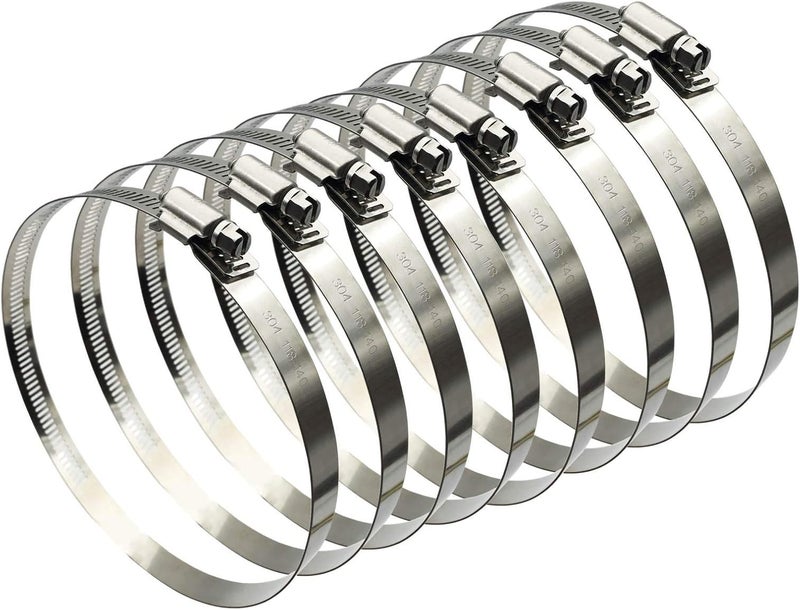 EesTeck 5" Adjustable 304 Stainless Steel Duct Clamps Hose Clamp Pipe Clamp Air Ducting Clamp worm drive hose clamps (8Pcs) - Image 1