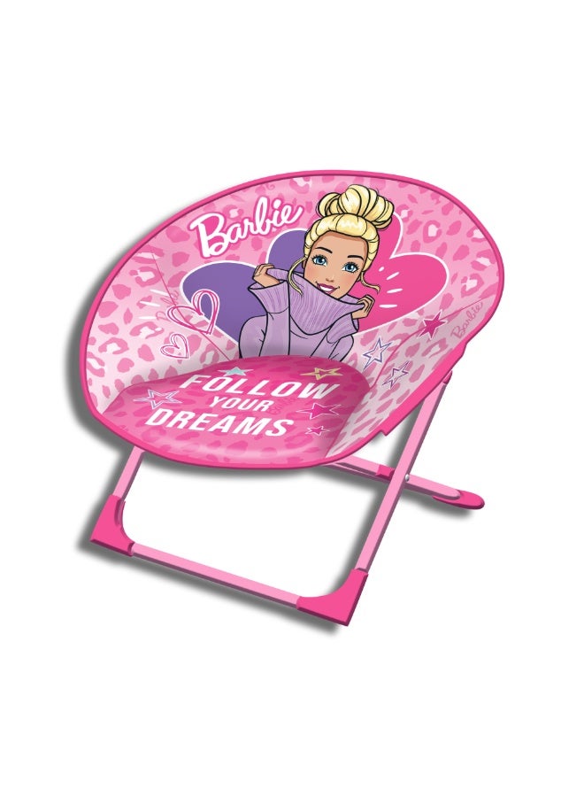 باربي كرسي "باربي" المريح للأطفال بتصميم (اتبع أحلامك) – كرسي دائري (Moon Chair) مبطن وقابل للطي لغرف الأطفال واللعب - Image 1