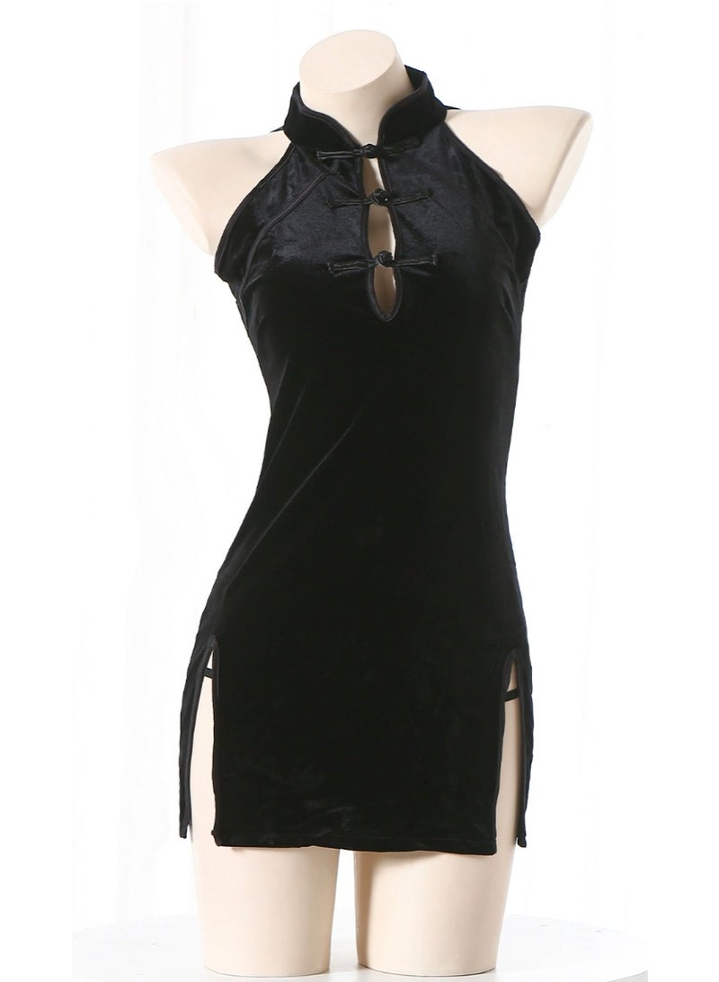 Women Chinese Cheongsam Qipao High Split Mini Dress - Image 1