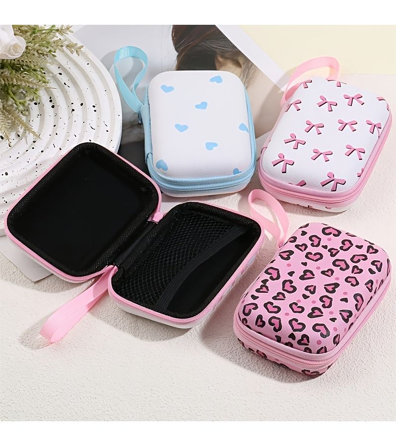 Blue Bow Leopard Print And Heart Zippered Storage Box For Dorm Desk Organizer Lightweight Portable Case Suitable For Headphones Earphones Cables cameras Tech Holder Travel - Image 5