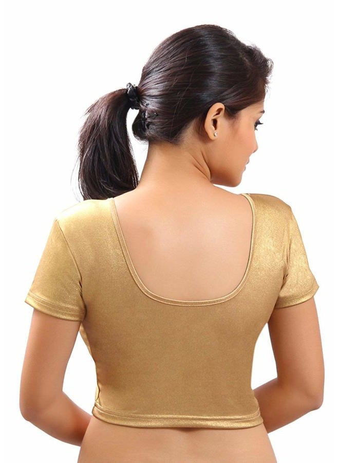 themilestocks TMS Women's Blouses Readymade Gold Stretchable Saree Crop Top Choli Free Size Part Wear (One Size (Can fit Bust Size Between 28"-38"), Gold) - Image 2
