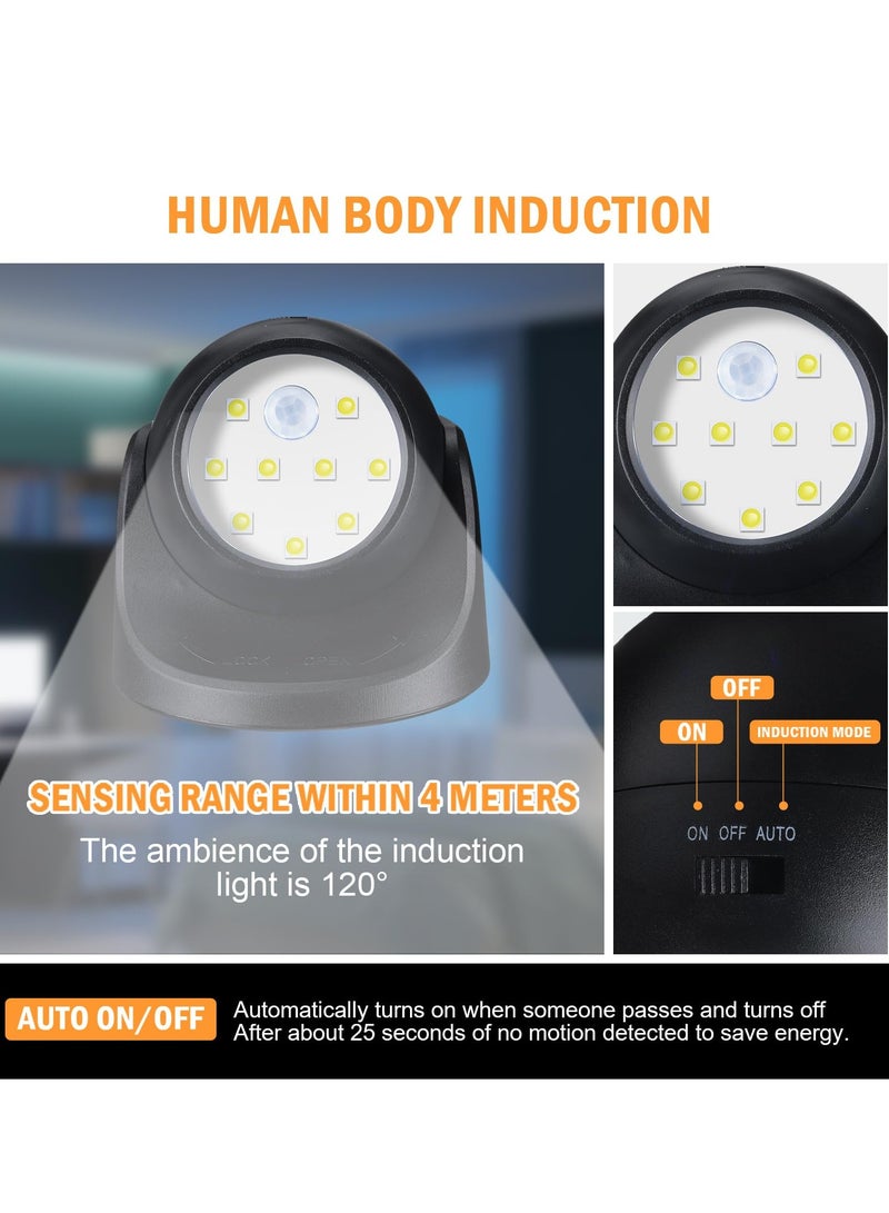 SYOSI 4 Pack Motion Sensor Lights for Battery Powered Wireless 9 LED 100 Lumens Motion Spotlight 360° Rotation Human Body Dual Sensor Energy Saving Lamp  for Porch Stair Hallway Garage Stair Black - Image 3