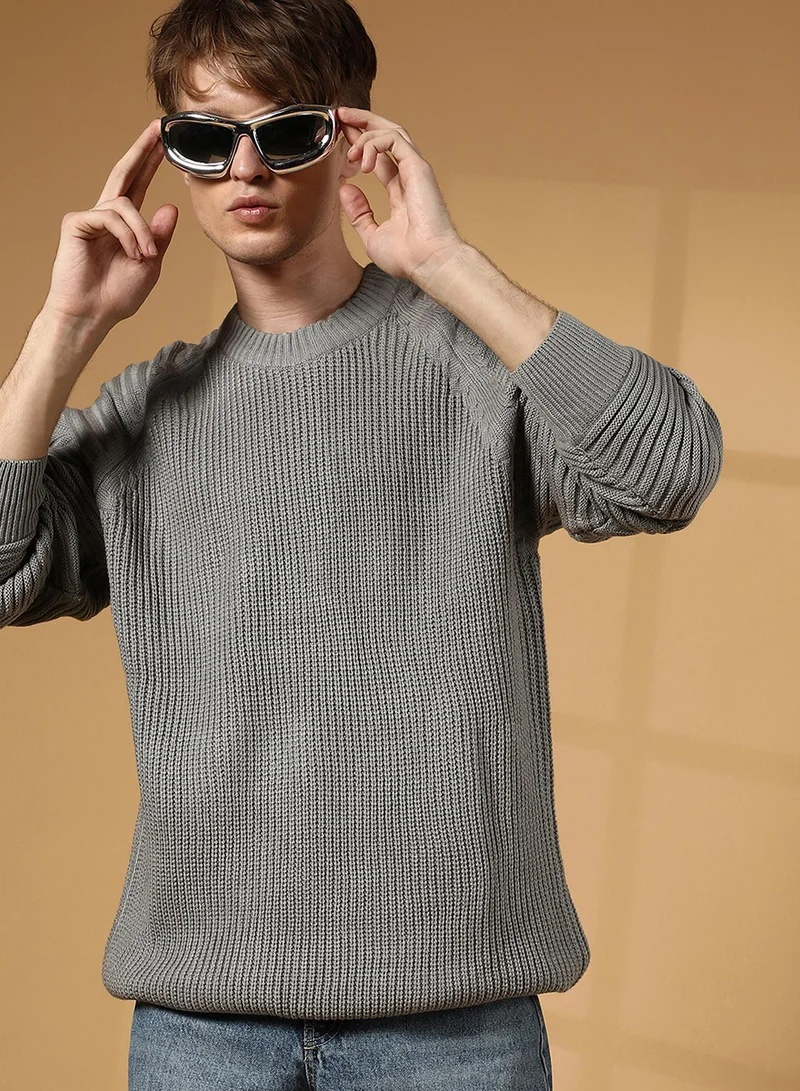 كامبوس سوترا كنزة رجالية محبوكة بلون رمادي عملي