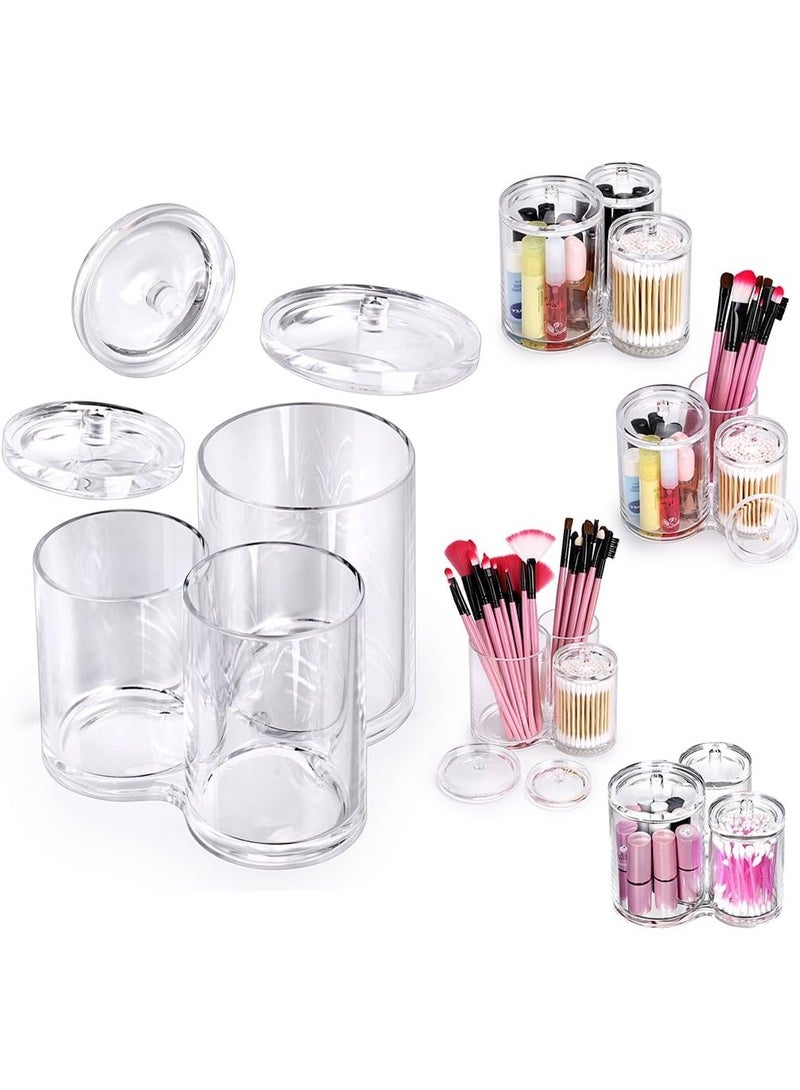 علبة أكريليك شفافة بثلاثة أقسام لحفظ أعواد القطن وأدوات المكياج، علبة دائرية عالية الجودة لحفظ أعواد القطن وأعواد تنظيف الأذن وفرش المكياج، برطمان زجاجي شفاف - مثالي للحمام وغرفة النوم وتنظيم المنزل - Image 1