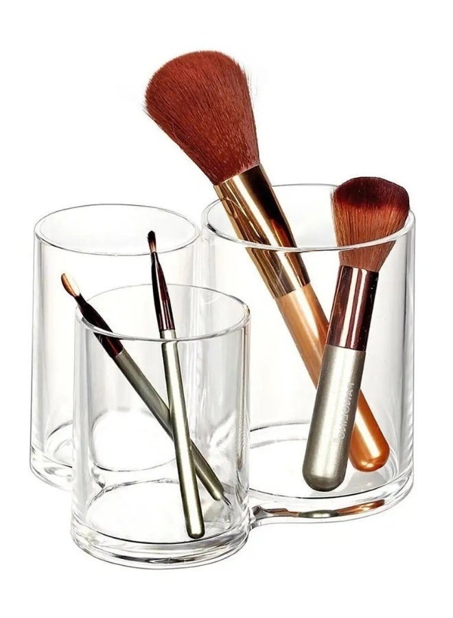 علبة أكريليك شفافة بثلاثة أقسام لحفظ أعواد القطن وأدوات المكياج، علبة دائرية عالية الجودة لحفظ أعواد القطن وأعواد تنظيف الأذن وفرش المكياج، برطمان زجاجي شفاف - مثالي للحمام وغرفة النوم وتنظيم المنزل - Image 5