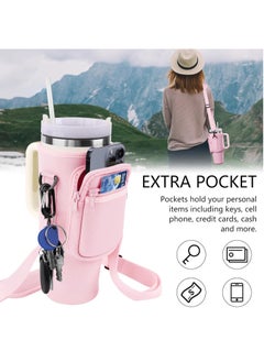 Arabest Water Bottle Carrier Bag for Stanley 40oz Tumbler, Water Bottle Holder with Pouch and Adjustable Strap, Sleeve Accessories with Pocket for 40oz Cup (Pink)  - Image 5