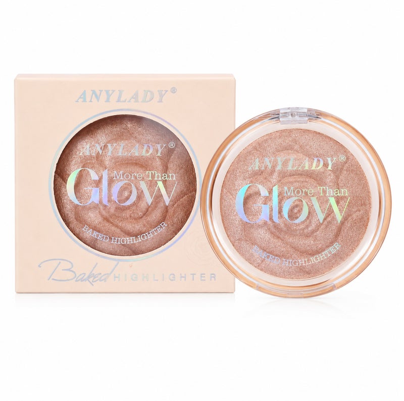 Me Now Baked Highlighter Powder Compact Rose Champagne Glow Shimmer Face Illuminator Rose Embossed Pressed Makeup 03 - Image 1