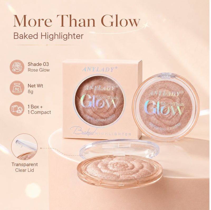 Me Now Baked Highlighter Powder Compact Rose Champagne Glow Shimmer Face Illuminator Rose Embossed Pressed Makeup 03 - Image 2