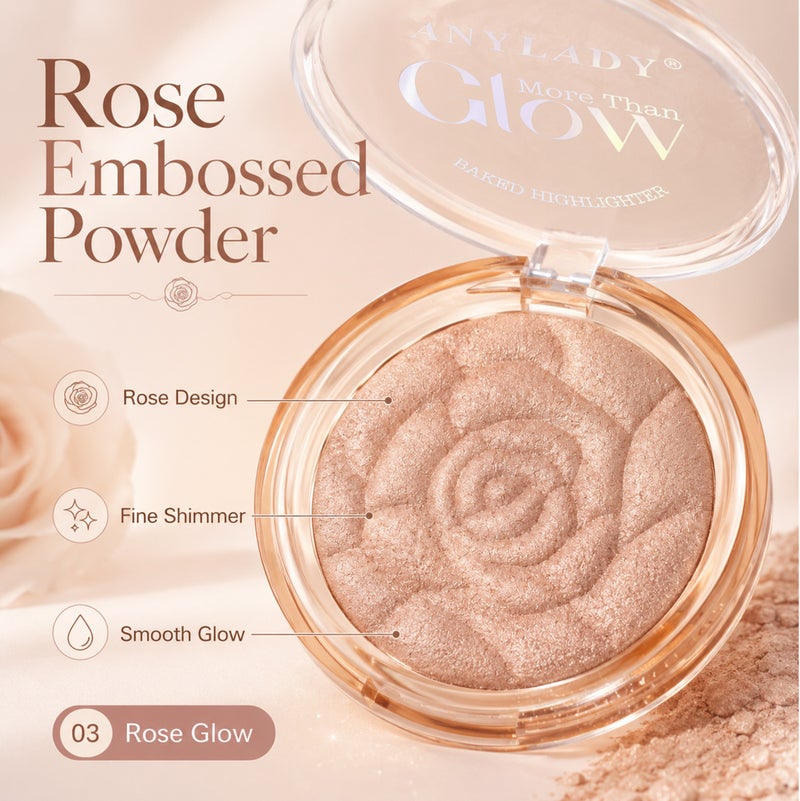 Me Now Baked Highlighter Powder Compact Rose Champagne Glow Shimmer Face Illuminator Rose Embossed Pressed Makeup 03 - Image 3