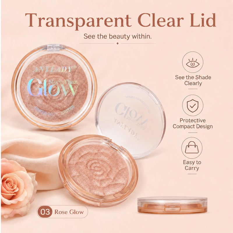 Me Now Baked Highlighter Powder Compact Rose Champagne Glow Shimmer Face Illuminator Rose Embossed Pressed Makeup 03 - Image 4