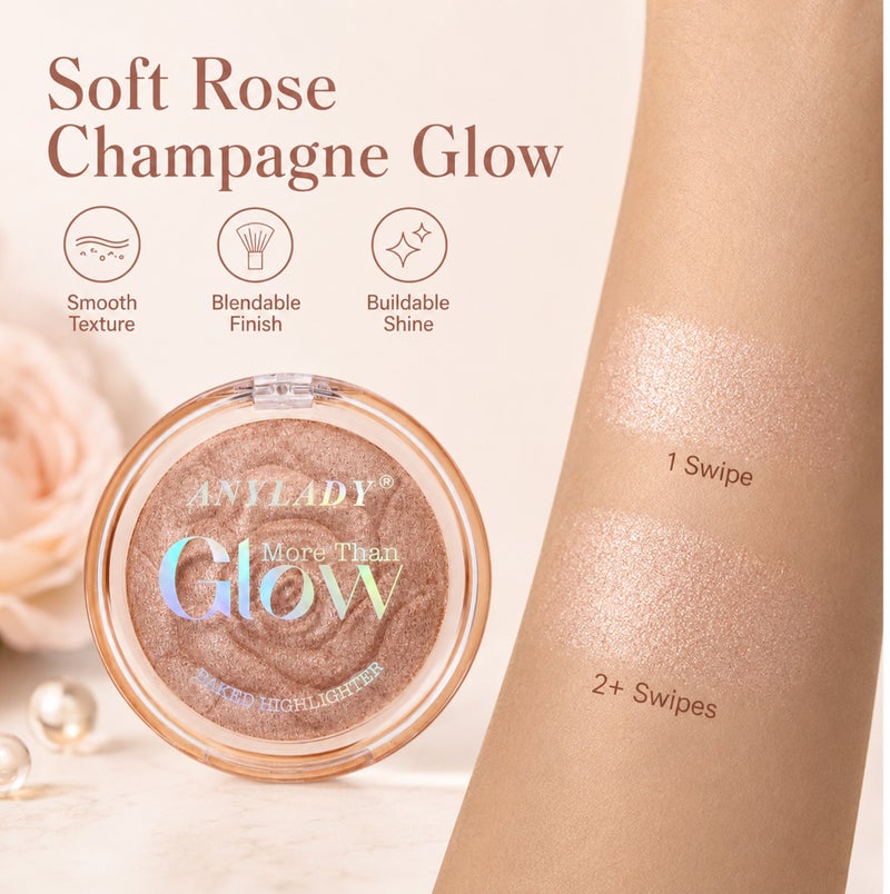 Me Now Baked Highlighter Powder Compact Rose Champagne Glow Shimmer Face Illuminator Rose Embossed Pressed Makeup 03 - Image 5