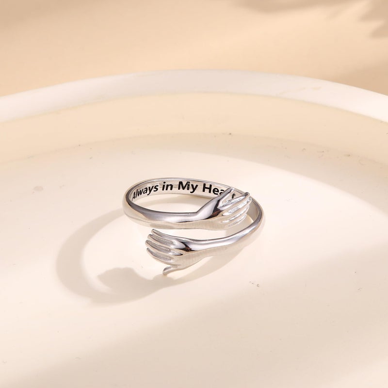 YADOCA 925 Sterling Silver Hug Rings for Women Adjustable Ring Hope Love Heaven Promise Friendship Rings Jewelry Birthday Valentines Gifts for Daughter Granddaughter Mom Wife Sister Teen Best Friend - Image 3