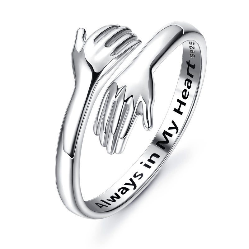 YADOCA 925 Sterling Silver Hug Rings for Women Adjustable Ring Hope Love Heaven Promise Friendship Rings Jewelry Birthday Valentines Gifts for Daughter Granddaughter Mom Wife Sister Teen Best Friend - Image 1