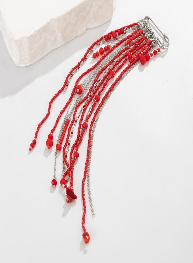 Thalireth Boho Beaded Tassel Chain Brooch for Women Men Vintage Bohemian Dangle Brooch for Suit Sweater Clothes Accessories - Image 3