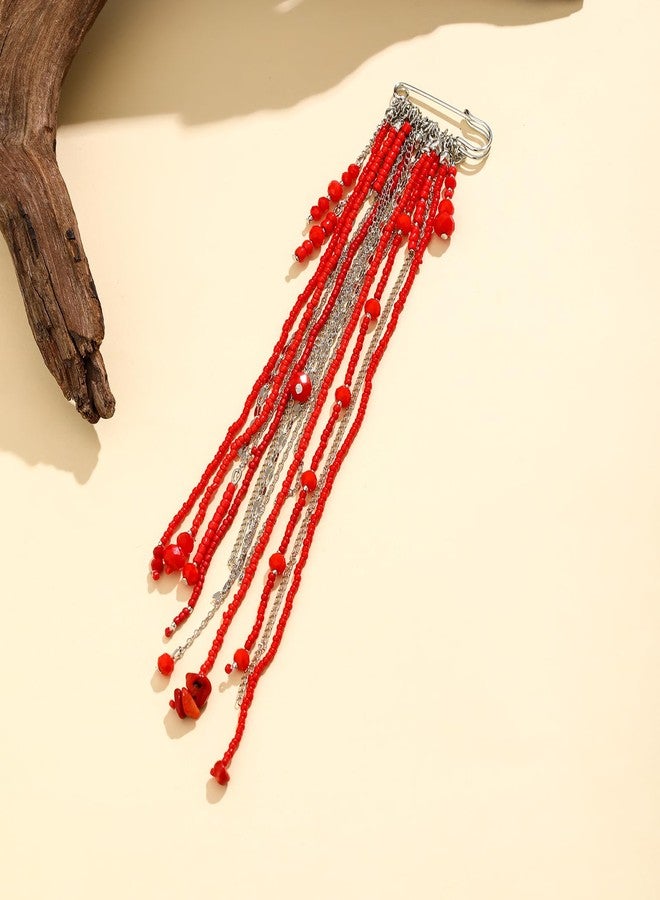 Thalireth Boho Beaded Tassel Chain Brooch for Women Men Vintage Bohemian Dangle Brooch for Suit Sweater Clothes Accessories - Image 2