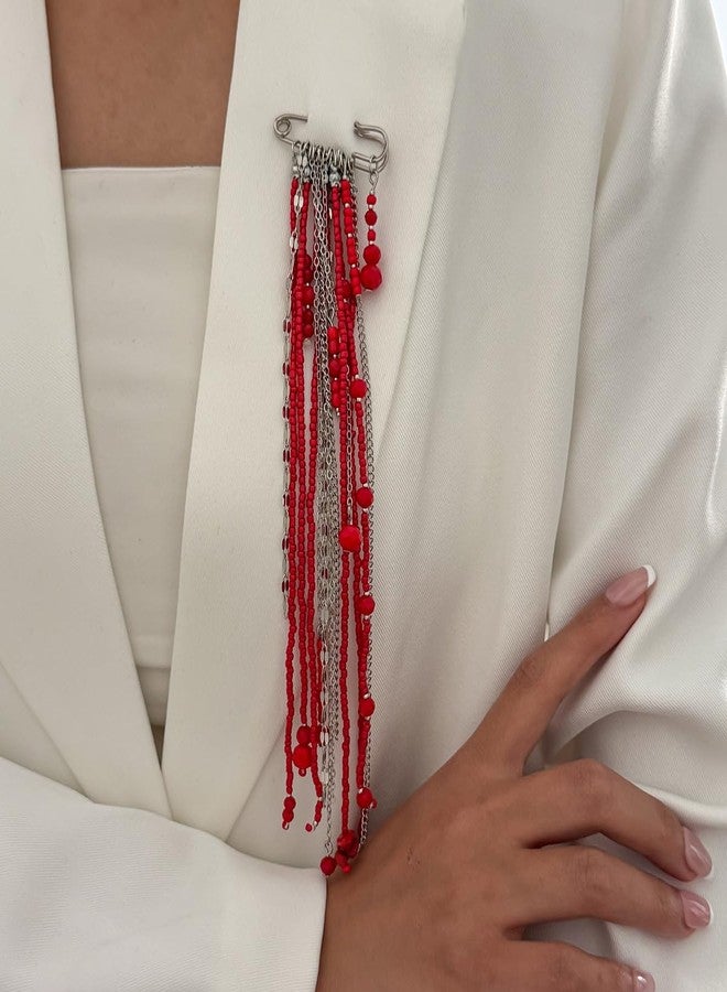 Thalireth Boho Beaded Tassel Chain Brooch for Women Men Vintage Bohemian Dangle Brooch for Suit Sweater Clothes Accessories - Image 4