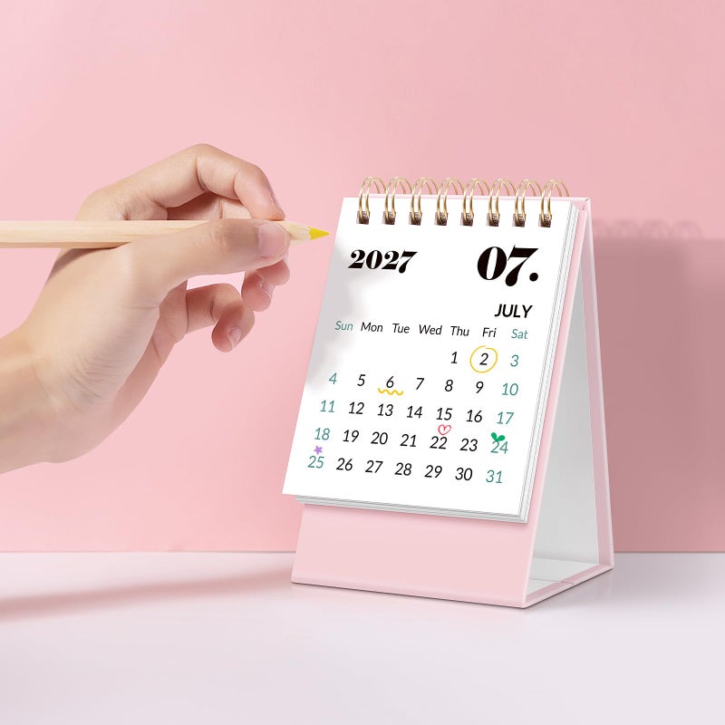 KONVINIT Small Desk Calendar 2026-2027, Floral 2026 Desk Calendar - Runs From January 2026 Until December 2027, 24 Months Mini Desktop Calendar 2026 for School, Home & Office Supplies - Image 3