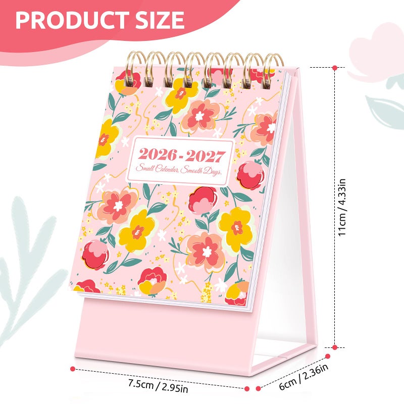 KONVINIT Small Desk Calendar 2026-2027, Floral 2026 Desk Calendar - Runs From January 2026 Until December 2027, 24 Months Mini Desktop Calendar 2026 for School, Home & Office Supplies - Image 2