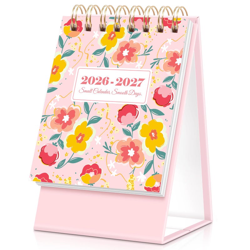 KONVINIT Small Desk Calendar 2026-2027, Floral 2026 Desk Calendar - Runs From January 2026 Until December 2027, 24 Months Mini Desktop Calendar 2026 for School, Home & Office Supplies - Image 1