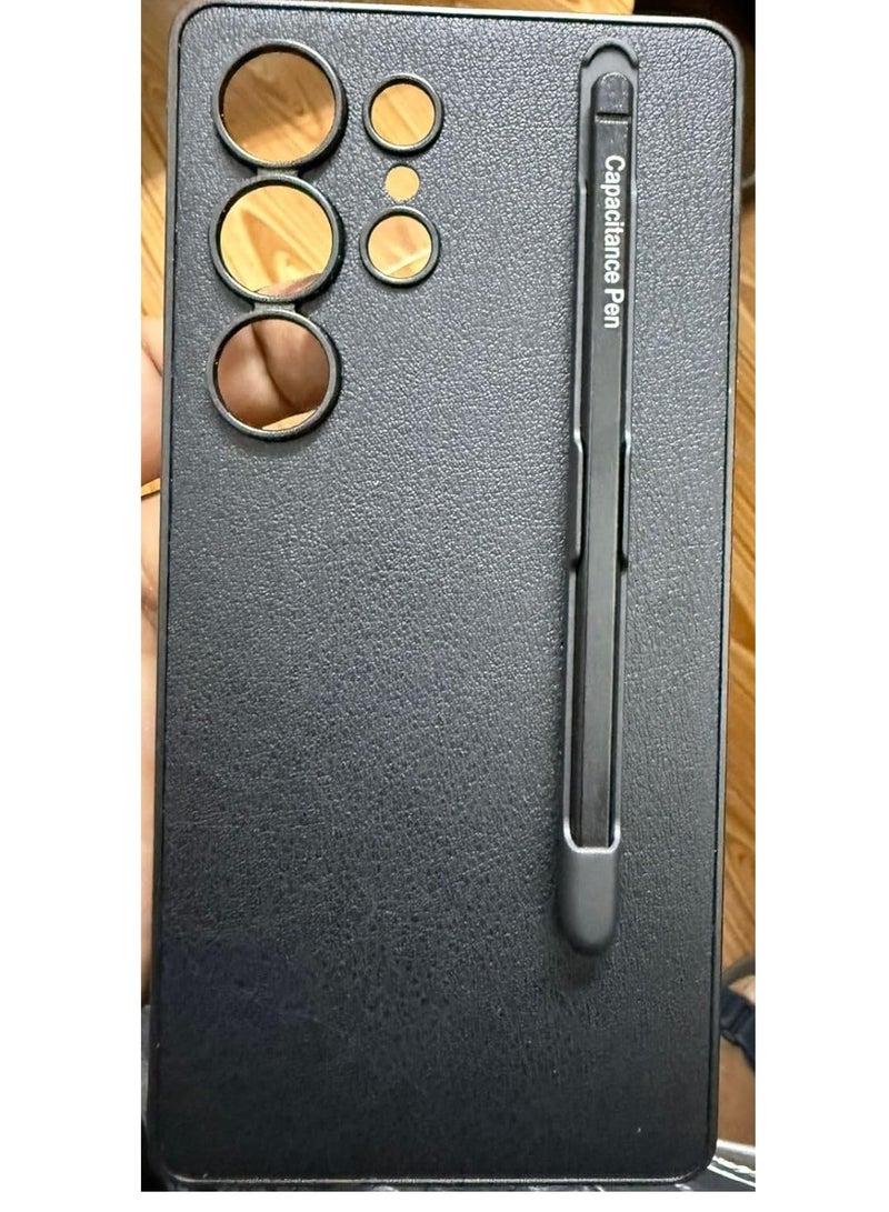 Case Leather Case Compatible with Samsung Galaxy S24 Ultra  Built-in S Pen Slot | Textured Design | Back Cover (Black) - Image 2