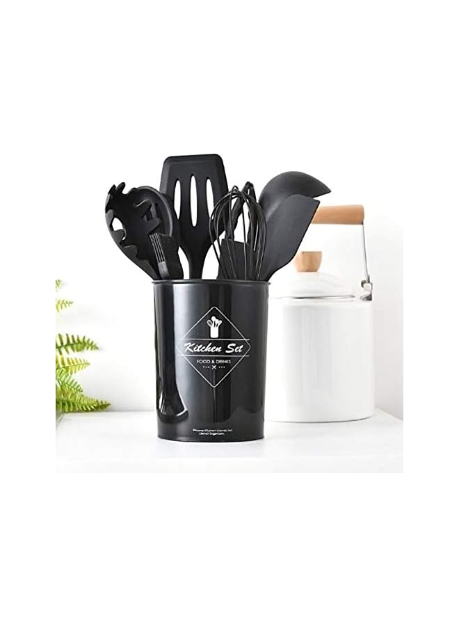 S-TOP 11 Pcs Silicone Kitchen Utensils Set Heat Resistant Cooking Tools for Non Stick Cookware Easy to Clean Kitchen Baking Kit with Holder, Black - Image 4