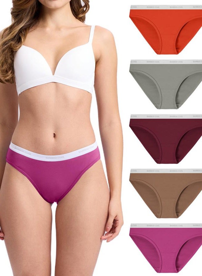 BAMBOO COOL Womens Underwear Soft Bikini High Cut Panties Stretch Moisture Wicking Panties for Women, 5-Pack - Image 1