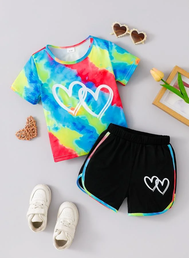 Take Two Girls Tie-Dye Heart T-Shirt and Shorts Set