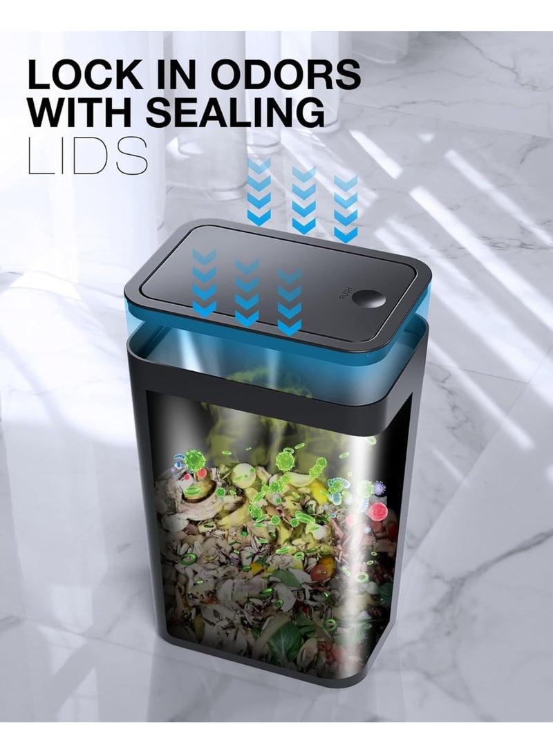 Happy Home 10L Trash Can with Lid, Compact Space-Saving Garbage Bin for Kitchen, Bathroom, Office, Bedroom, Dorm & Toilet, Secure Covered Wastebasket with Push Button Opening, Removable Easy-Clean Inner Liner, Slim Corner Design for Small Spaces - Image 5