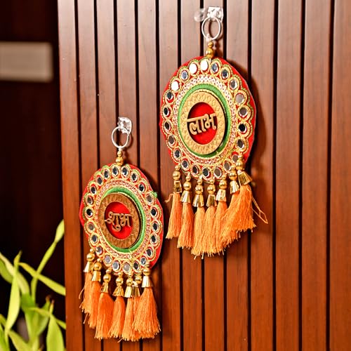 CraftVatika Shubh Labh Wall Hanging Latkan, Diwali Decor Items for Home, Pooja Decoration Items, Diwali Decoration Items, Handmade Embroidery Shubh Labh Hanging, Deepawali Gifts for Family & Friends - Image 4