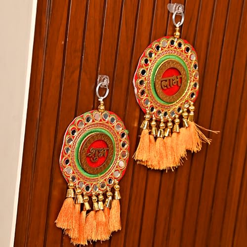 CraftVatika Shubh Labh Wall Hanging Latkan, Diwali Decor Items for Home, Pooja Decoration Items, Diwali Decoration Items, Handmade Embroidery Shubh Labh Hanging, Deepawali Gifts for Family & Friends - Image 3