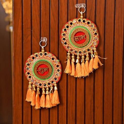 CraftVatika Shubh Labh Wall Hanging Latkan, Diwali Decor Items for Home, Pooja Decoration Items, Diwali Decoration Items, Handmade Embroidery Shubh Labh Hanging, Deepawali Gifts for Family & Friends - Image 2