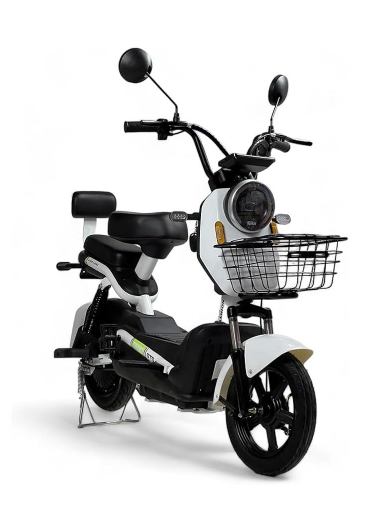 Electric Kick Scooter V24, Max Speed 47 KM/H Range 30 KM 48V With 4 Batteries, Double 2 Seats With Front Basket, 14" Suv Off-Road Design With SUSpintions, Electric Scooter With Pedals, White