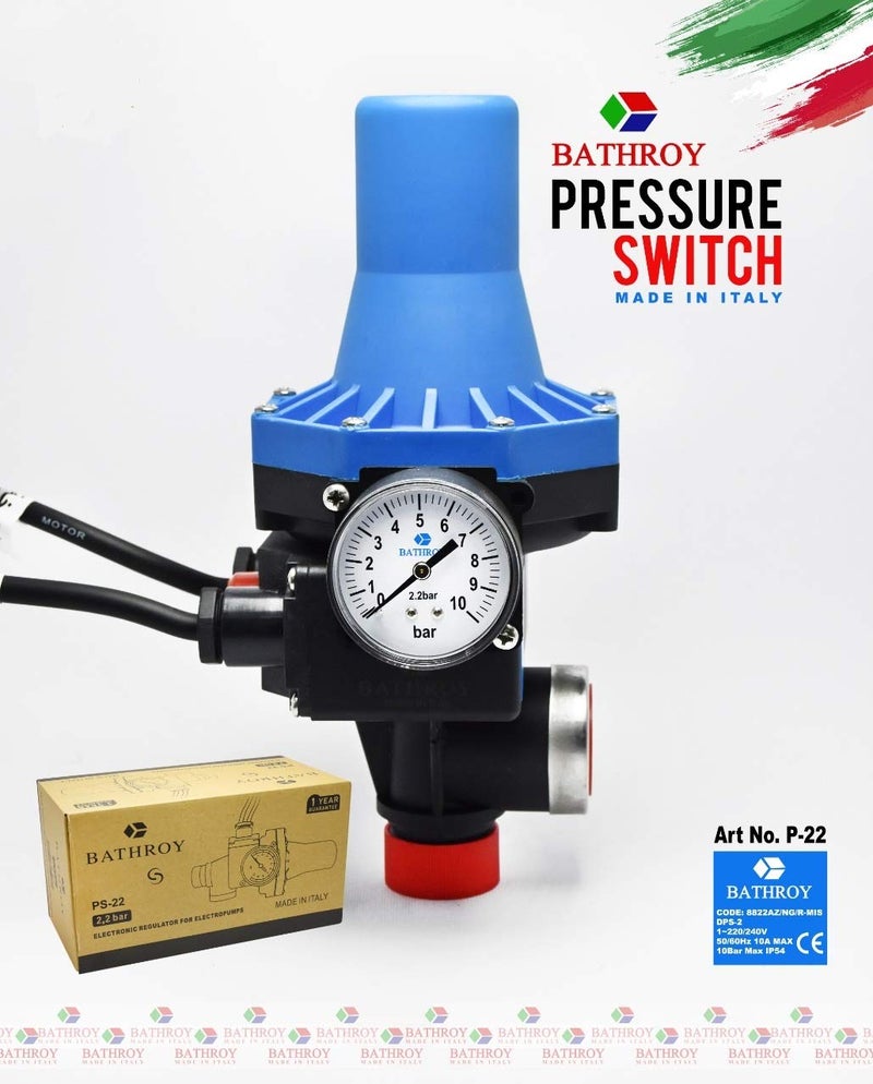 Pressure Switch,Electric Regulator For ElectroPumps, 220-240V Electric Control Switch with Pressure Gage,widely Used in House, Courtyard, Garden, Greenhouse MADE IN ITALY - Image 2