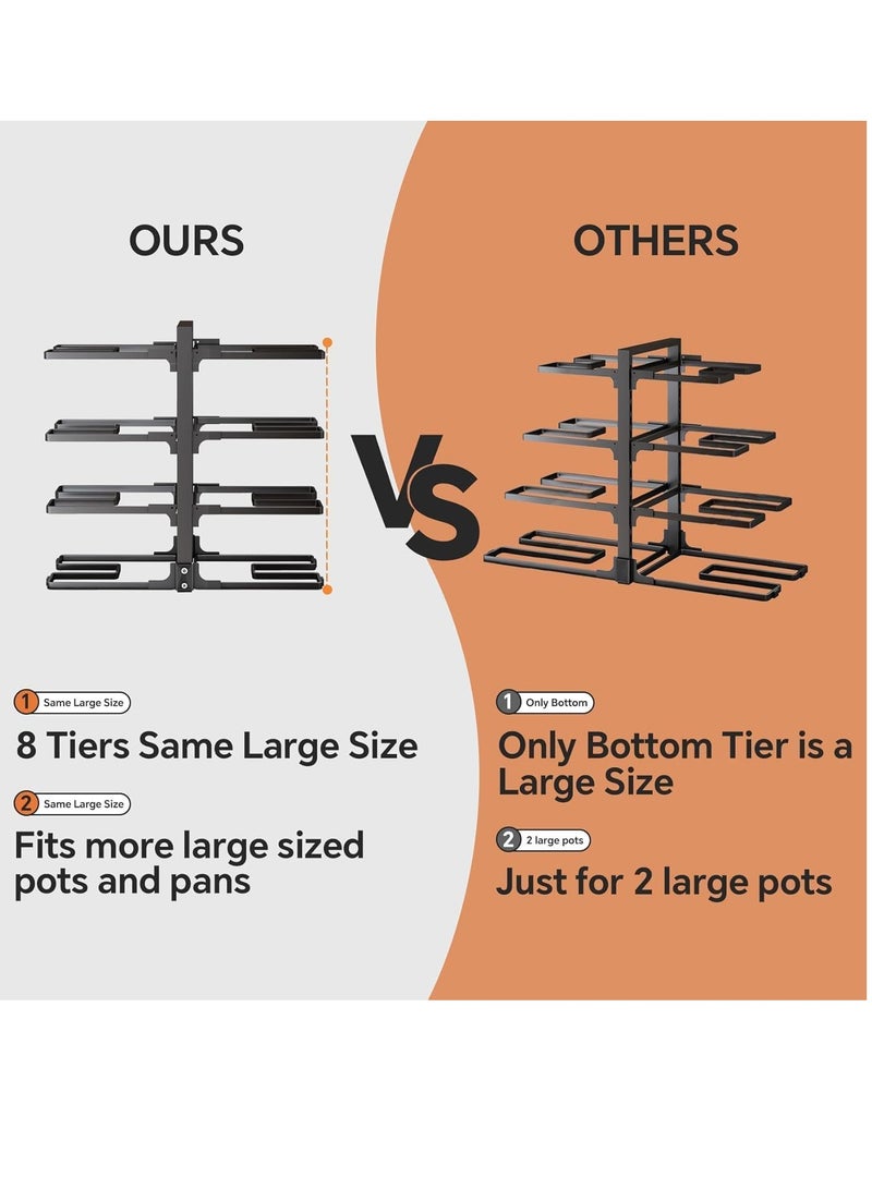 Excefore Pots and Pans Organizer, 8 Tier Pan Organizer Rack for Cabinet,Heavy Duty Pot and Pan Organizer for Under Cabinet, Adjustable Pan Lid Holder for Kitchen Pantry to Store Dutch Ovens, Cast-Iron Pans - Image 5