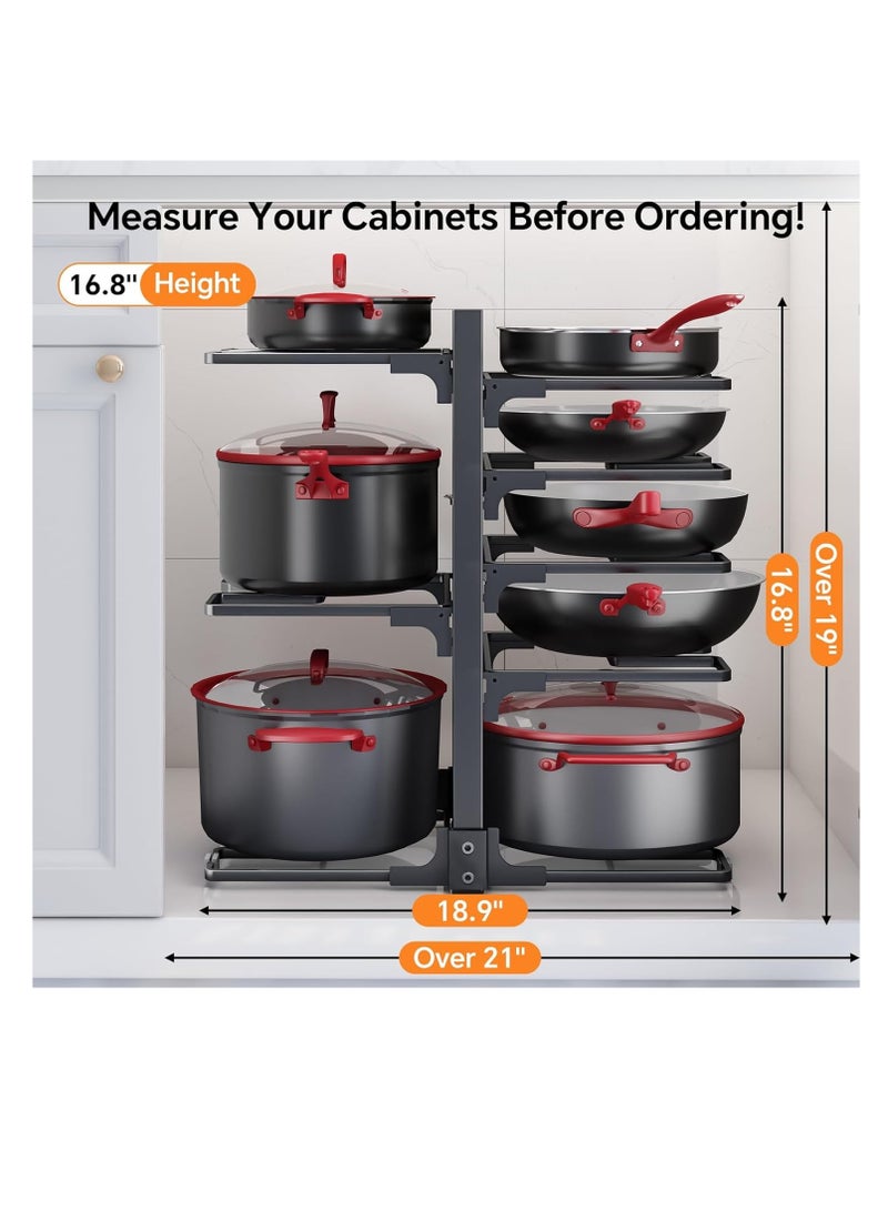 Excefore Pots and Pans Organizer, 8 Tier Pan Organizer Rack for Cabinet,Heavy Duty Pot and Pan Organizer for Under Cabinet, Adjustable Pan Lid Holder for Kitchen Pantry to Store Dutch Ovens, Cast-Iron Pans - Image 3