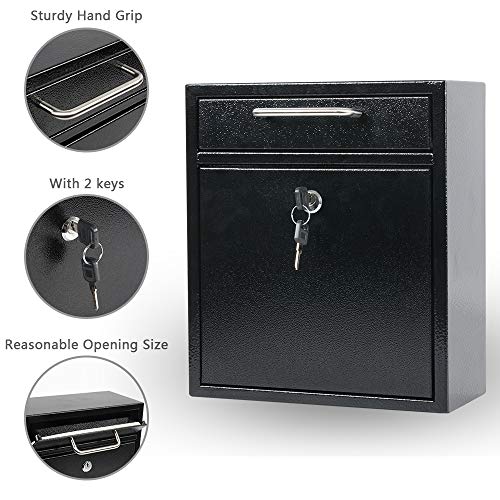 KYODOLED Steel Key Lock Mail Boxes for Outside, Locking Wall Mount Mailbox, Security Key Drop Box,12H x 10.51L x 4.68W Inches, Black Large - Image 2